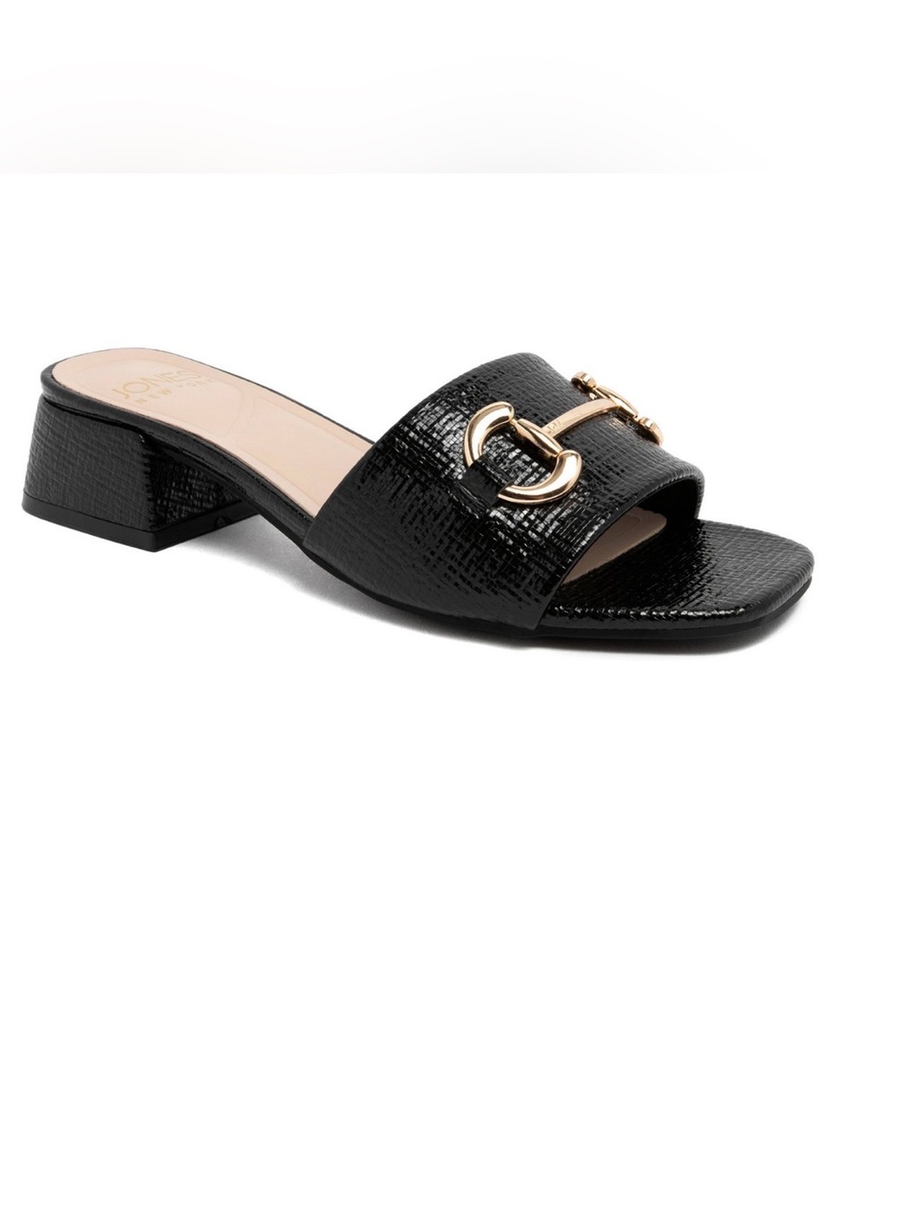 Jones New York Black Slide Mule with Gold Buckle